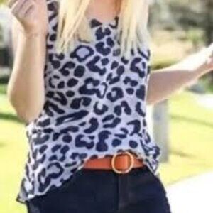 CAbi Blue Lavender Animal Print Sleeveless Blouse Top Small